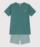 Children's short stripy cotton pyjamas green/white