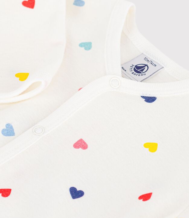 Babies' heart print footless cotton pyjama suit white/multicolor