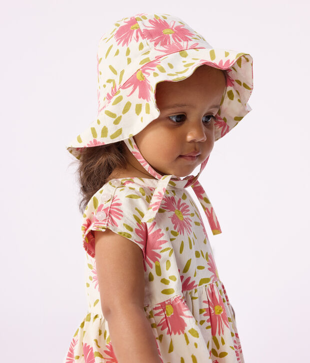 Baby girls' floral print cr&ecirc;pe floppy hat white/multicolor