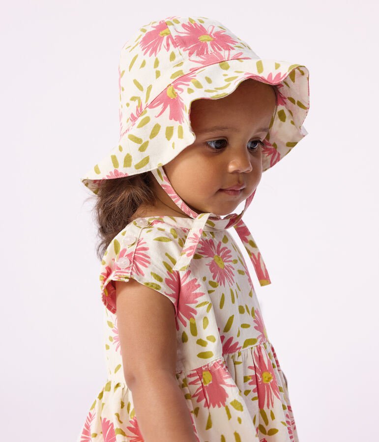 Baby girls' floral print cr&ecirc;pe floppy hat white/multicolor