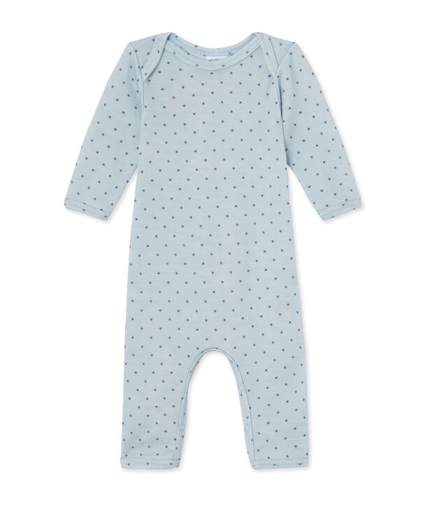 Baby boys' short wool and cotton coverall blue/grey