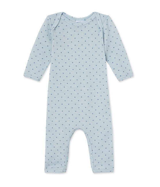 Baby boys' short wool and cotton coverall FRAICHEUR blue/TEMPETE grey