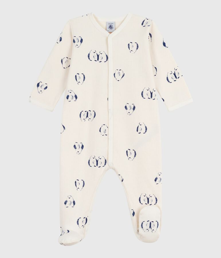 Babies' floral-print brushed fleece pyjamas with a petal collar Ecru/multicolor