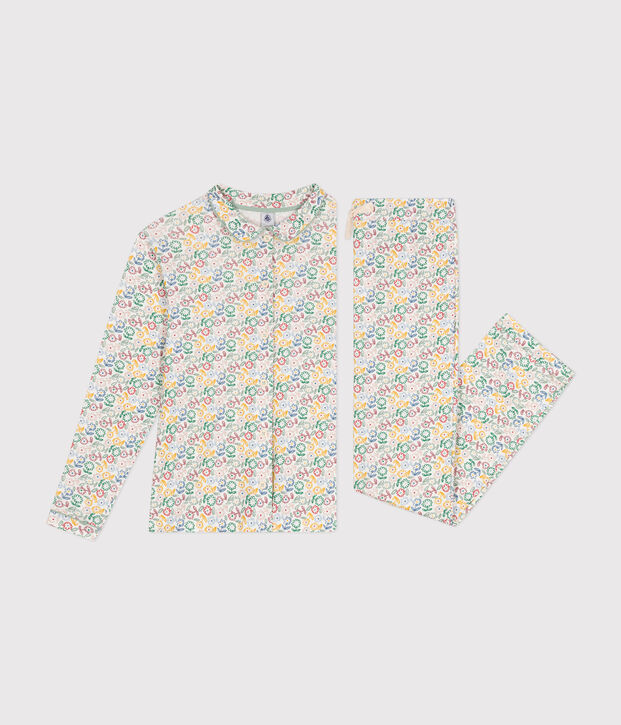 Women's floral print cotton pyjamas white/multicolor