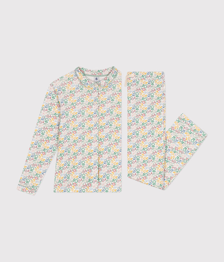Women's floral print cotton pyjamas MARSHMALLOW white/MULTICO white