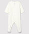 Babies' White Petit Bateau Screen Printed Organic Cotton Velour Sleepsuit MARSHMALLOW white/PERLIN beige