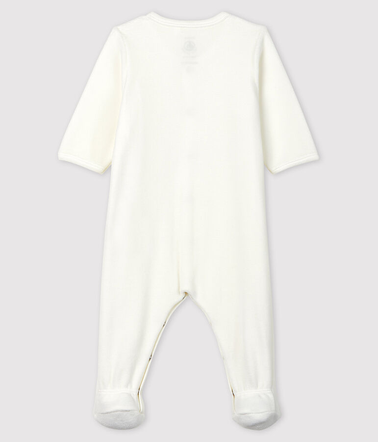 Babies' White Petit Bateau Screen Printed Organic Cotton Velour Sleepsuit white/grey