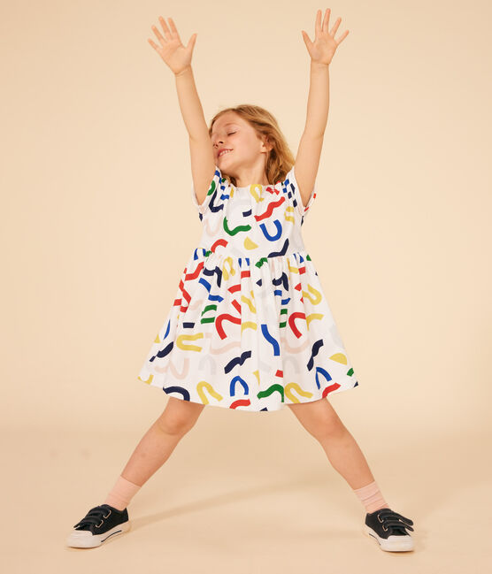 Girl's Short-sleeved Printed Cotton Dress MARSHMALLOW white/MULTICO white