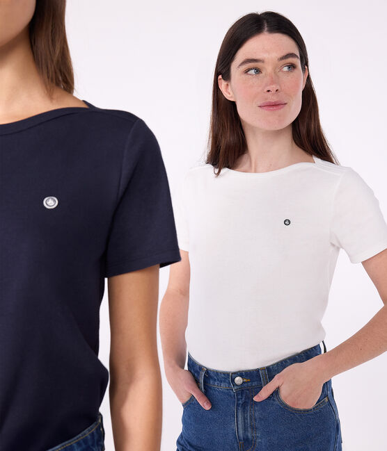 Iconic Women's Admiral Collar Cotton T-Shirt  ECUME white