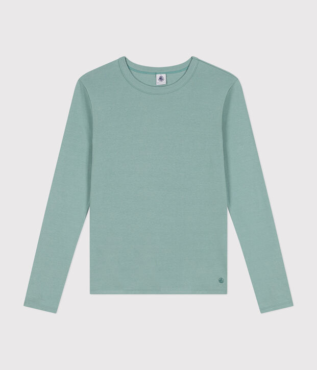 Women's plain rib knit long-sleeved Iconic T-shirt green