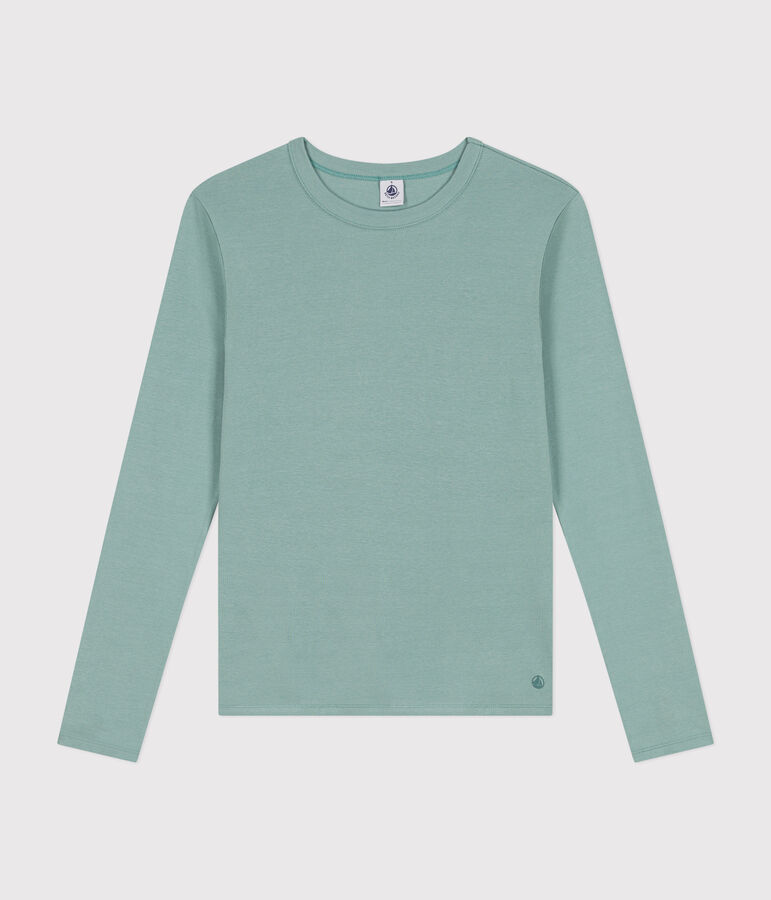 Women's plain rib knit long-sleeved Iconic T-shirt green
