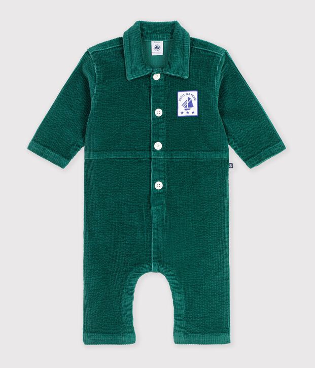 Babies' plain long corduroy jumpsuit green
