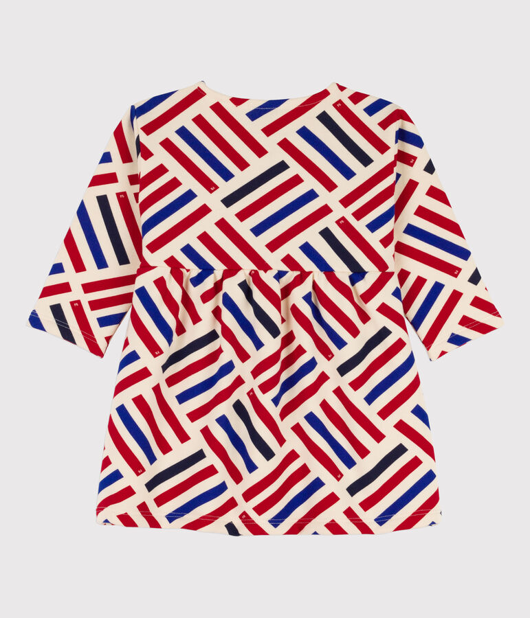 Babies' Long-Sleeved Graphic Print Fleece Dress Ecru/multicolor