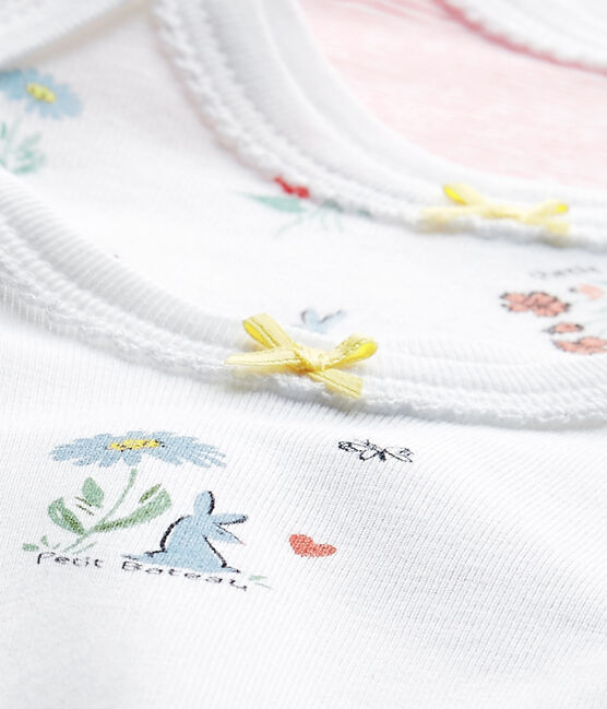 Set of 3 baby girls' short-sleeved bodysuits LOT white