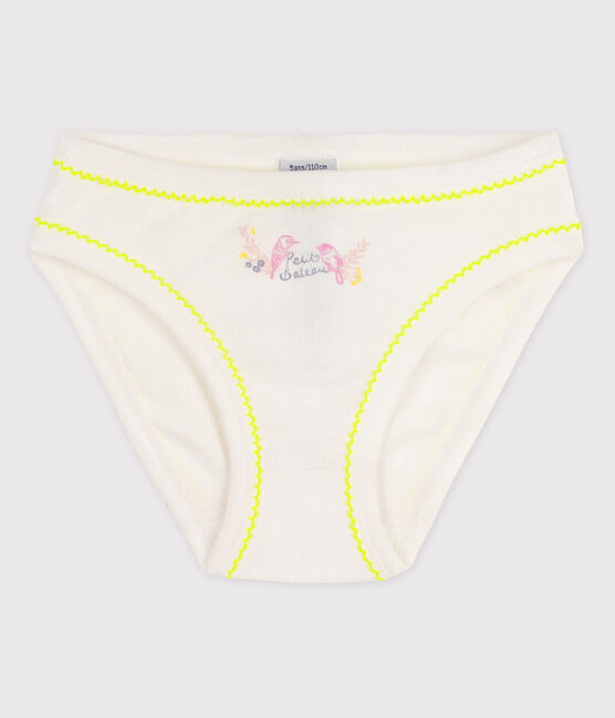 Girls' Cotton Briefs ECUME white/JAUNE
