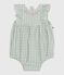 Babies' sleeveless cotton rompers with a gingham print and an embroidered collar PAUL blue/MARSHMALLOW white