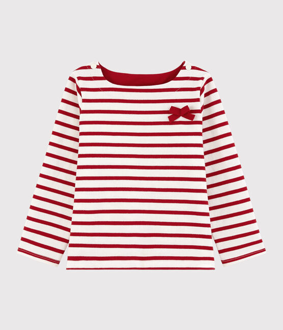 Girls' Jersey Breton Top MARSHMALLOW white/TERKUIT red