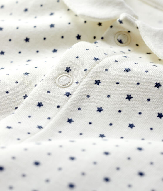 Babies' Starry Footless Organic Cotton Sleepsuit with Collar MARSHMALLOW white/TEMPETE grey