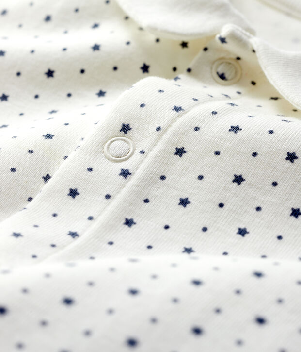 Babies' Starry Footless Organic Cotton Sleepsuit with Collar white/grey