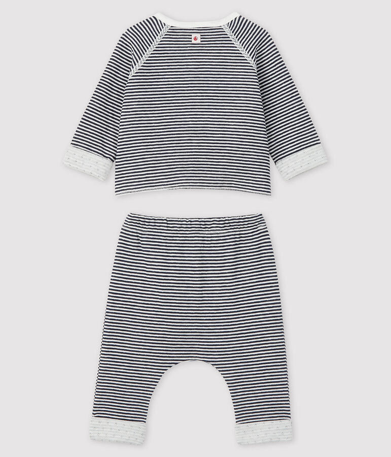Baby's Tube Knit Three-Piece blue/white