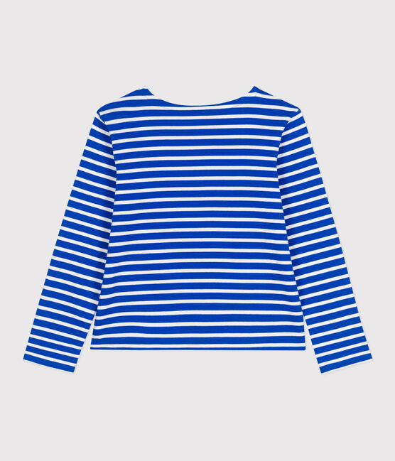 Women's long-sleeved cotton Breton top PERSE blue/MARSHMALLOW white