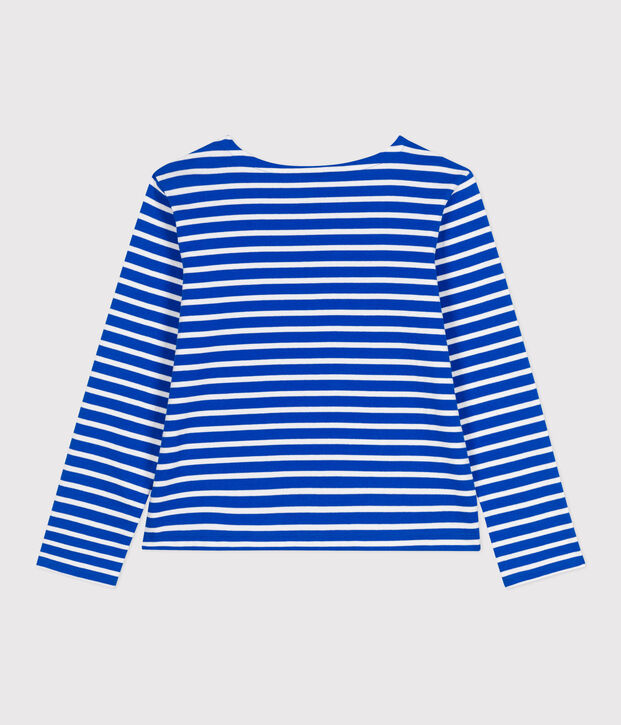 Women's long-sleeved cotton Breton top blue/white