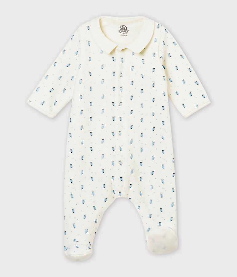 Baby boy's Bodyjama in print cotton velour white/multicolor