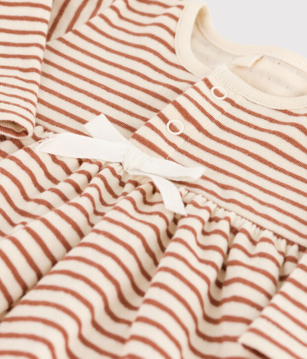 Stripy Cotton Tube Knit Dress Ecru/brown/ecru