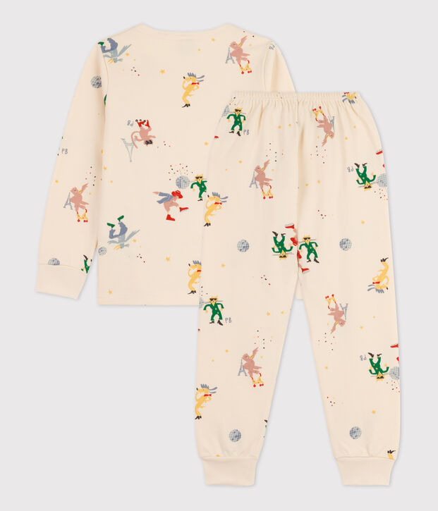 Children's Unisex Glow in the Dark Fleece Pyjamas Ecru/multicolor