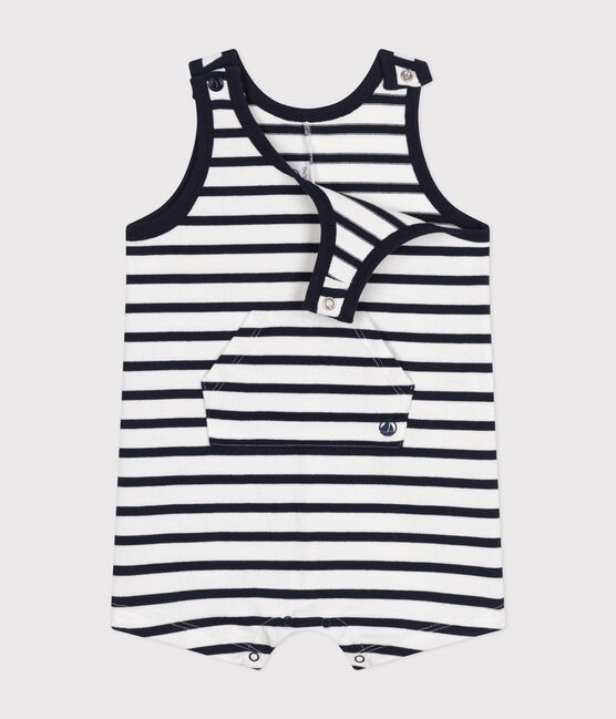 Babies' Striped Jersey Playsuit MARSHMALLOW white/SMOKING blue