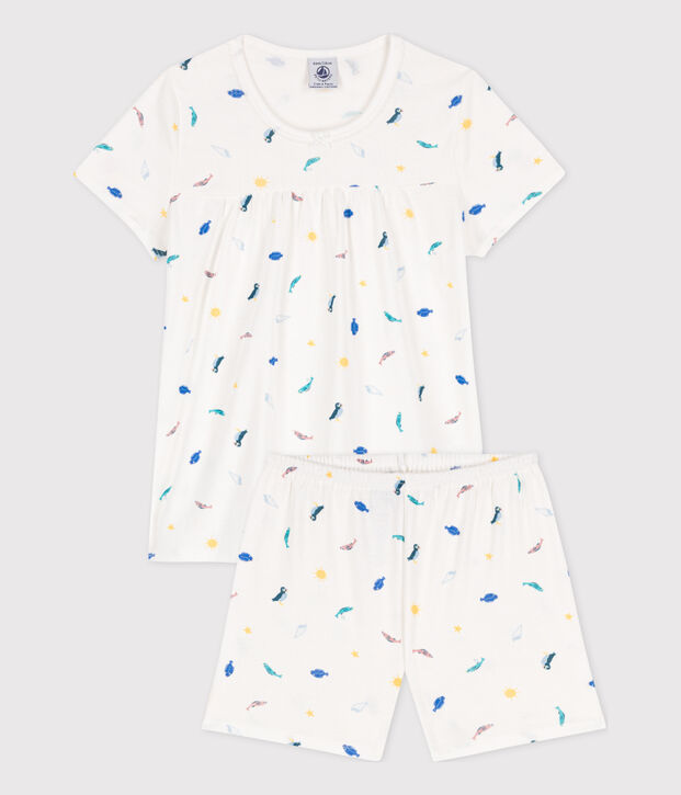 Girls' Sea Animals Short Cotton Pyjamas white/multicolor