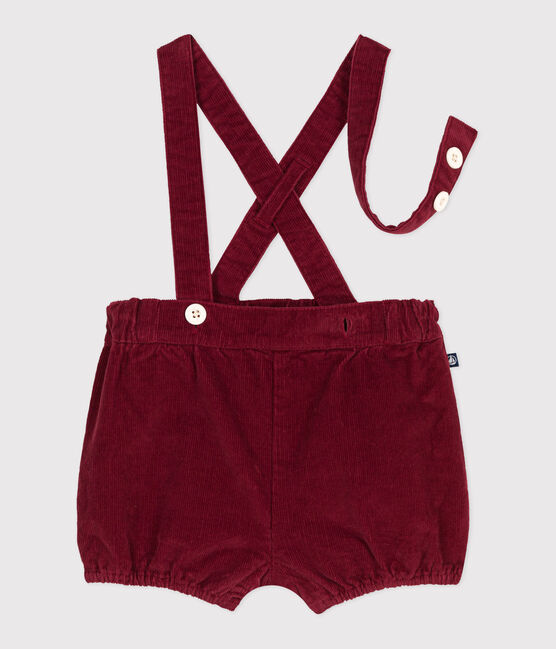 Babies' plain corduroy shorts with shoulder straps AMARANTE