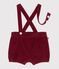 Babies' plain corduroy shorts with shoulder straps AMARANTE