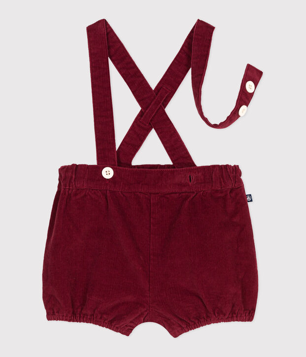 Babies' plain corduroy shorts with shoulder straps red
