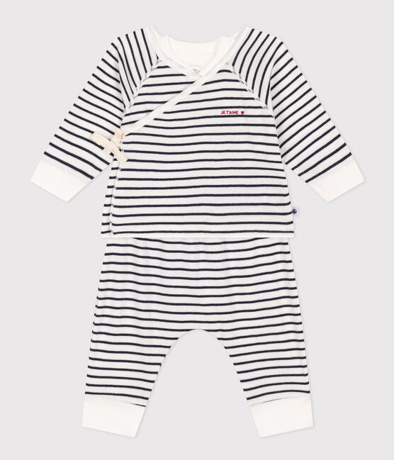 Babies' Cotton Striped Outfit - 2-Piece Set MARSHMALLOW white/SMOKING blue