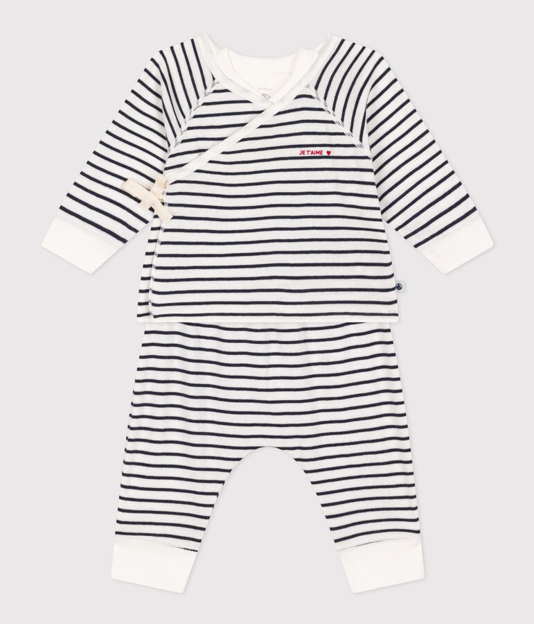 Babies' Cotton Striped Outfit - 2-Piece Set white/blue