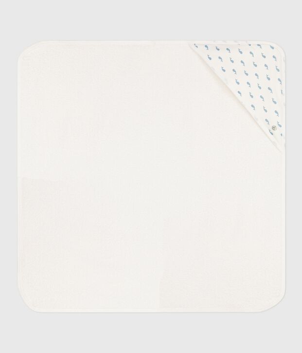 Babies' square cotton bath wrap white/blue