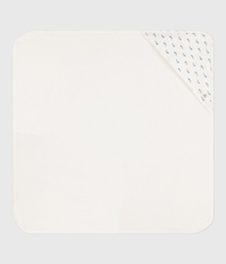 Babies' square cotton bath wrap white/blue