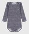 Babies' long-sleeved body in wool and cotton SOIR blue/MARSHMALLOW