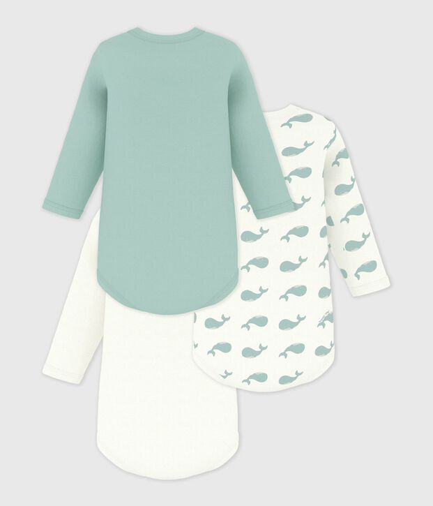 Pack of babies' long-sleeved whale-print cotton bodies multicolor