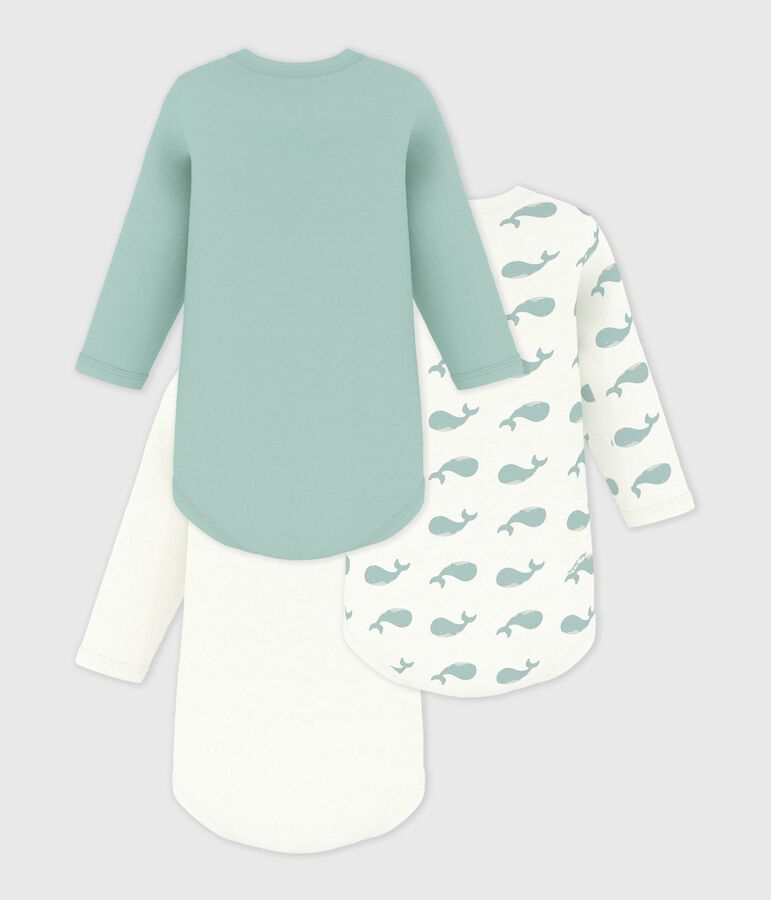 Pack of babies' long-sleeved whale-print cotton bodies multicolor