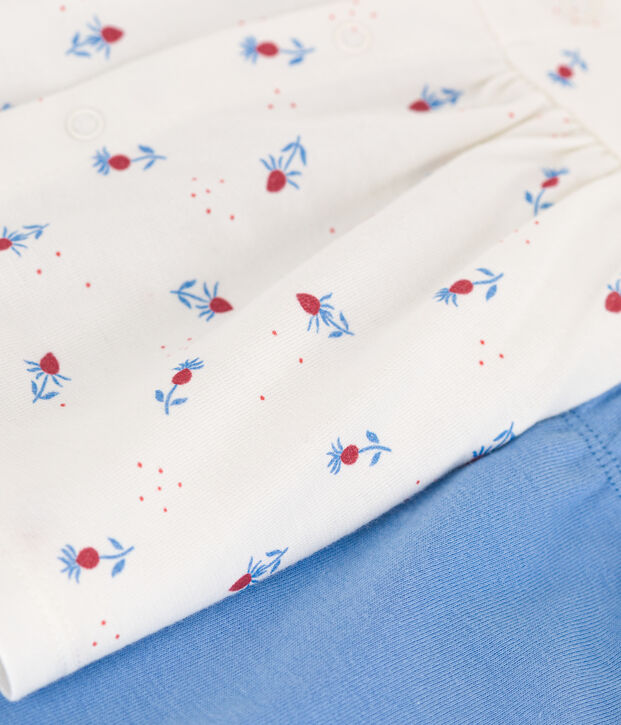 Newborn babies' two-piece cotton set with a ruffled blouse white/multicolor