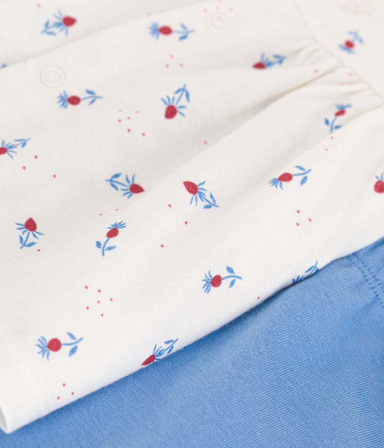 Newborn babies' two-piece cotton set with a ruffled blouse white/multicolor