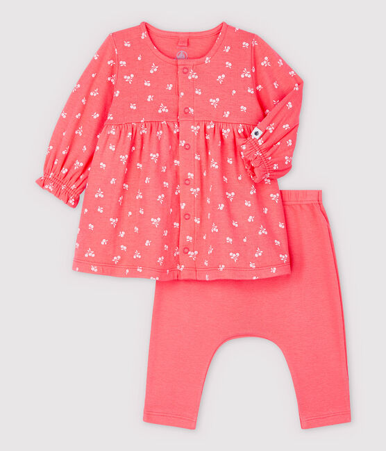 Babies' Organic Cotton Cherry Tube Knit Dress/Leggings PEACHY pink/FLEUR pink