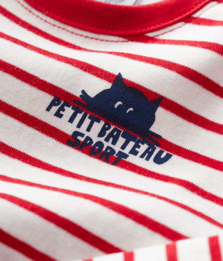 Babies' Striped Cotton T-Shirt MARSHMALLOW white/TERKUIT red