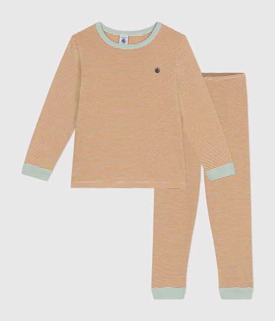 Children's striped cotton pyjamas CUIVRE brown/MARSHMALLOW