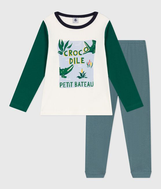 Children's two-colour cotton pyjamas. GOBELIN grey/MULTICO