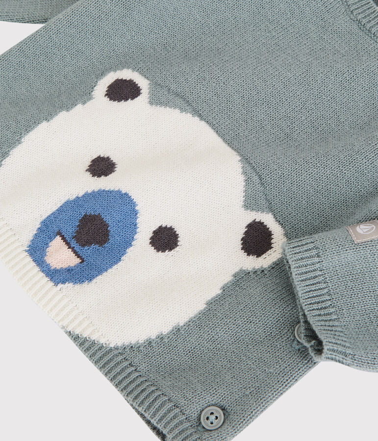 Babies' Bear Wool/Cotton Knit Cardigan SEDUMBLUE grey