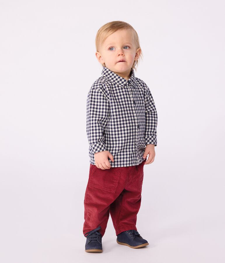 Babies' checked flannel shirt blue/ecru