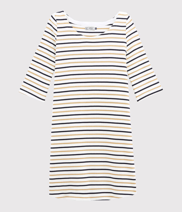 women's flared breton dress in three colour stripes white/blue/BRINDILLE DORE